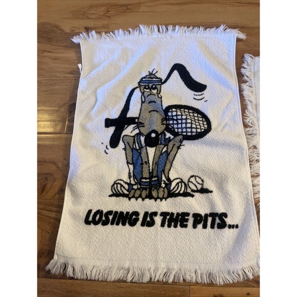 Vintage Tennis Towel Lot Of 2 Hound Dog Spell Out Cotton Hand Towels Sweat - Picture 2 of 6